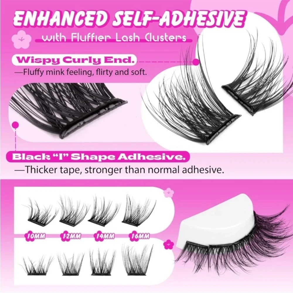 Self Adhesive Black Wispy Natural Cat Eye Lash Cluster Bundle